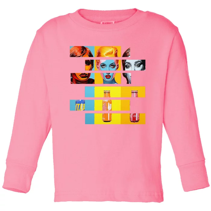 Pop Art Fusion Fragmented Faces & Soda Pop Bottles Toddler Long Sleeve Shirt