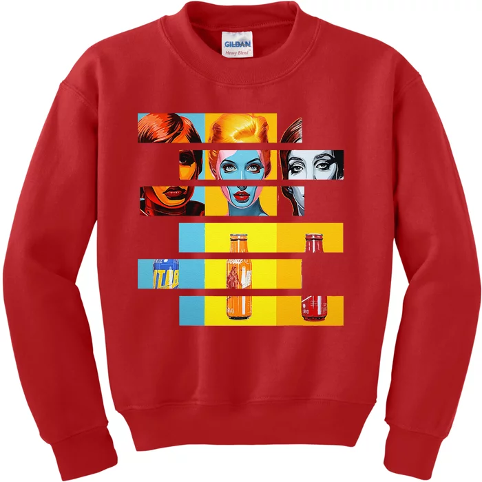 Pop Art Fusion Fragmented Faces & Soda Pop Bottles Kids Sweatshirt