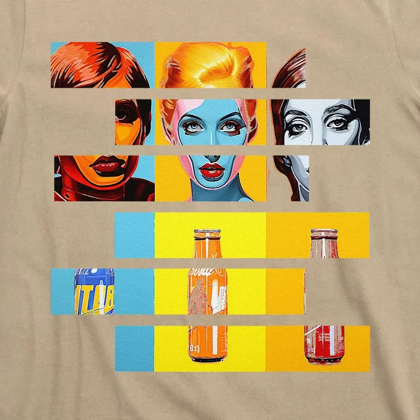 Pop Art Fusion Fragmented Faces & Soda Pop Bottles T-Shirt