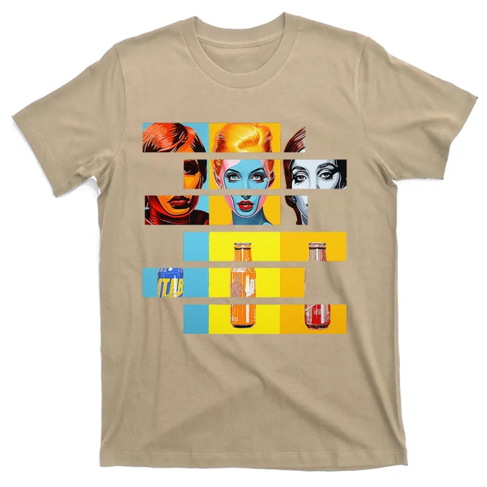 Pop Art Fusion Fragmented Faces & Soda Pop Bottles T-Shirt