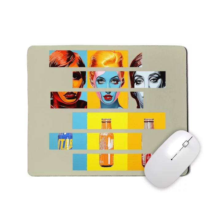 Pop Art Fusion Fragmented Faces & Soda Pop Bottles Mousepad