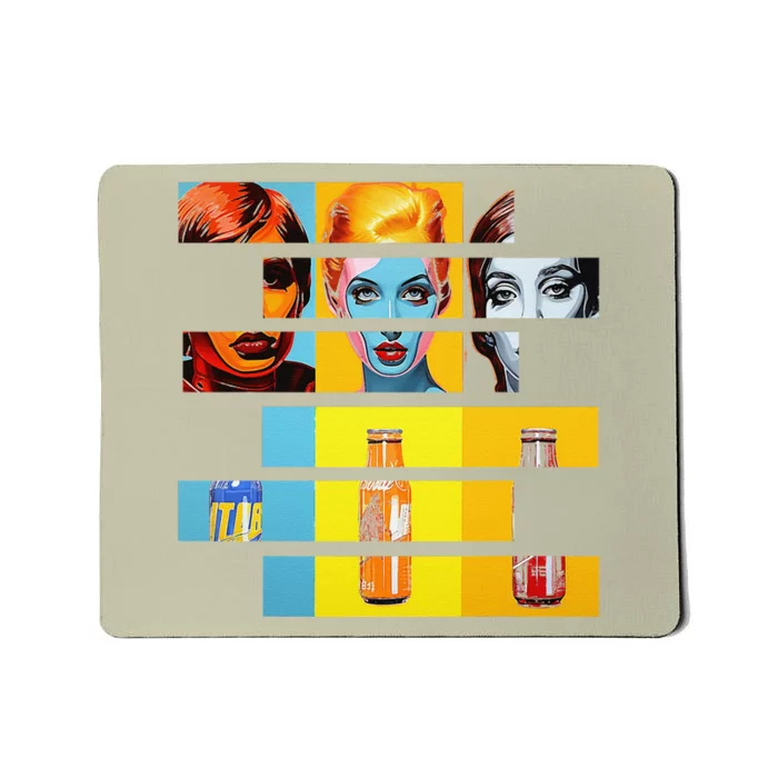 Pop Art Fusion Fragmented Faces & Soda Pop Bottles Mousepad