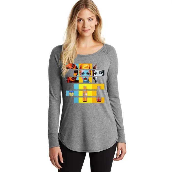 Pop Art Fusion Fragmented Faces & Soda Pop Bottles Women's Perfect Tri Tunic Long Sleeve Shirt