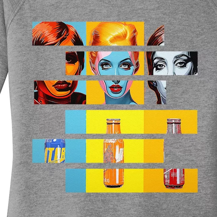 Pop Art Fusion Fragmented Faces & Soda Pop Bottles Women's Perfect Tri Tunic Long Sleeve Shirt