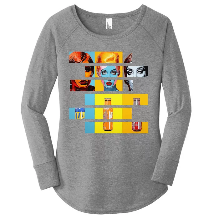 Pop Art Fusion Fragmented Faces & Soda Pop Bottles Women's Perfect Tri Tunic Long Sleeve Shirt