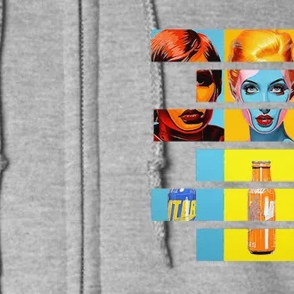 Pop Art Fusion Fragmented Faces & Soda Pop Bottles Full Zip Hoodie