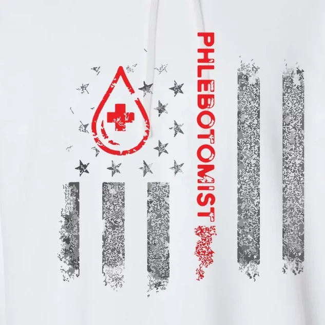 Phlebotomist American Flag Phlebotomy Technician Blood Nurse Garment-Dyed Fleece Hoodie