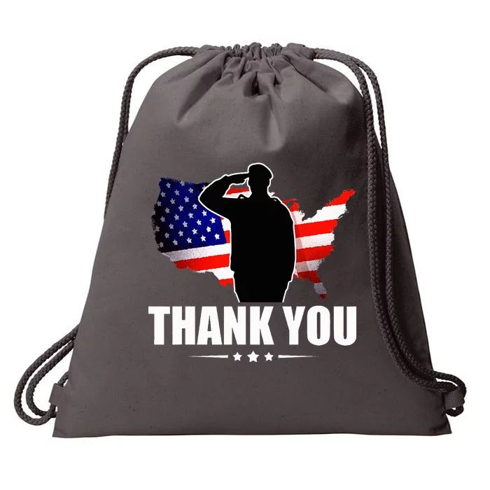 Patriotic American Flag Thank You For Your Service Veteran Drawstring Bag