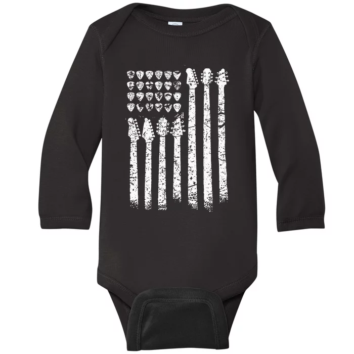 Patriotic AMERICAN FLAG Guitar Guitarist Gift Musician Baby Long Sleeve Bodysuit