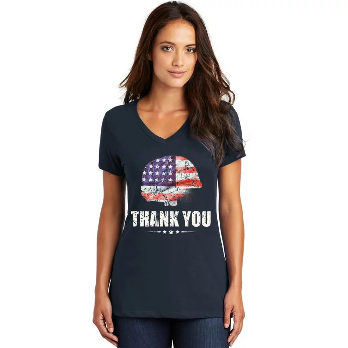 Patriotic American Flag Thank You Women's V-Neck T-Shirt