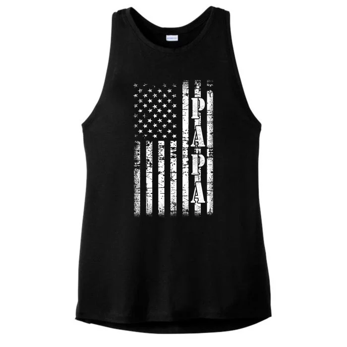 Papa American Flag US Papa Fathers Day Gift Idea Ladies Tri-Blend Wicking Tank