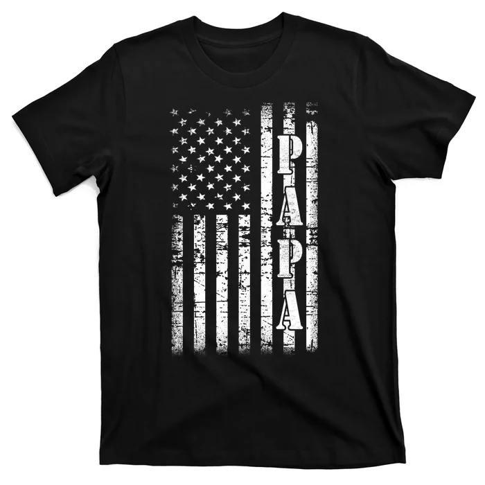 Papa American Flag US Papa Fathers Day Gift Idea T-Shirt