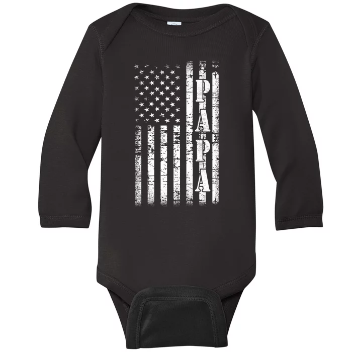 Papa American Flag US Papa Fathers Day Gift Idea Baby Long Sleeve Bodysuit