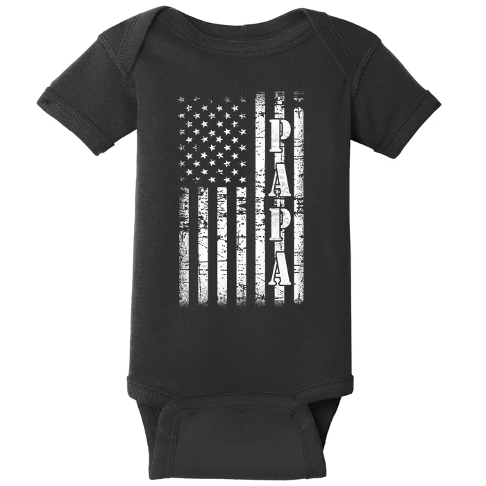 Papa American Flag US Papa Fathers Day Gift Idea Baby Bodysuit