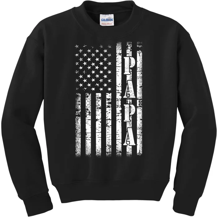 Papa American Flag US Papa Fathers Day Gift Idea Kids Sweatshirt