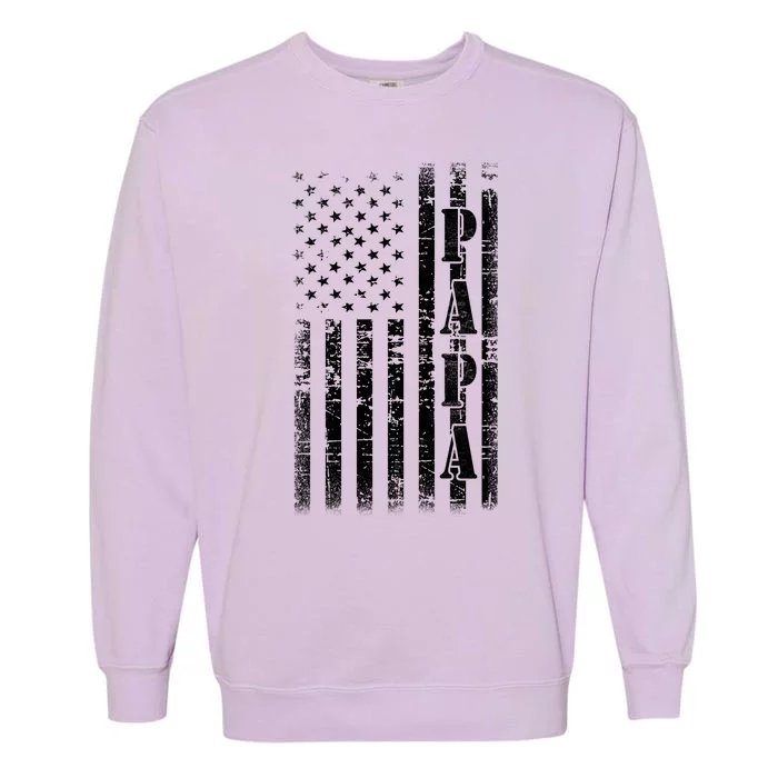 Papa American Flag US Papa Fathers Day Gift Idea Garment-Dyed Sweatshirt