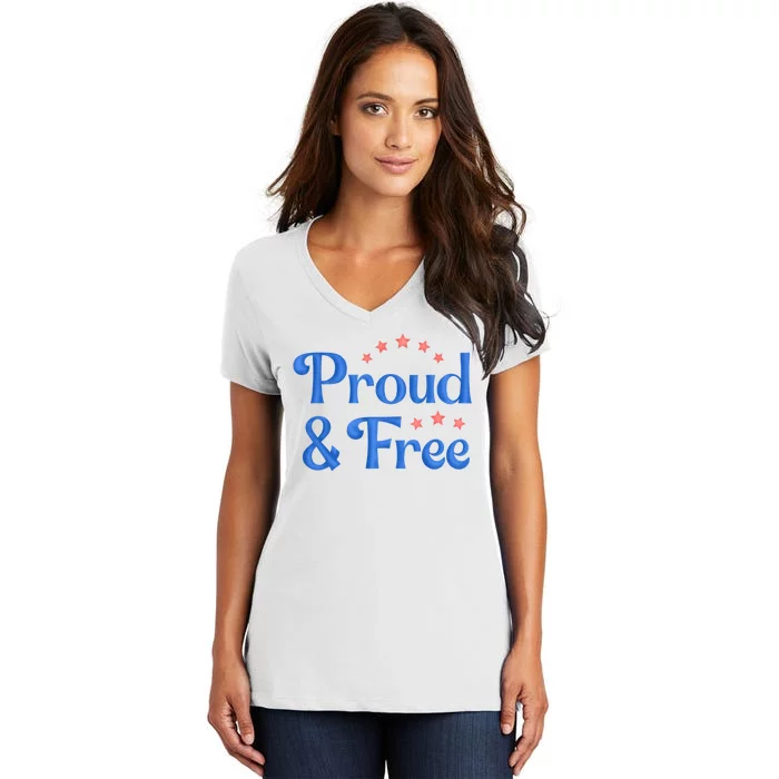 Proud And Free USA Holiday Women's V-Neck T-Shirt