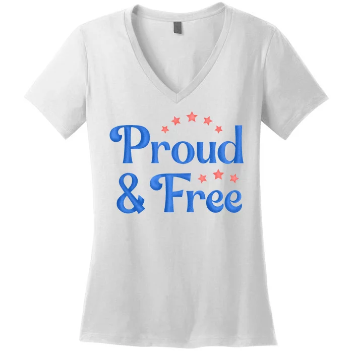 Proud And Free USA Holiday Women's V-Neck T-Shirt