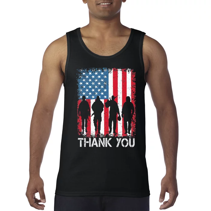 Patriotic American Flag Thank You For Men Women Kids Girl Boy Tank Top