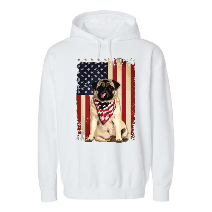 Pug American Flag 4th Of July Shirts Independence Garment-Dyed Fleece Hoodie