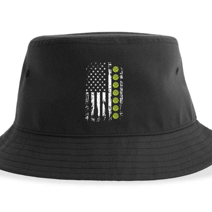 Pickleball American Flag Pickleball Player Sustainable Bucket Hat