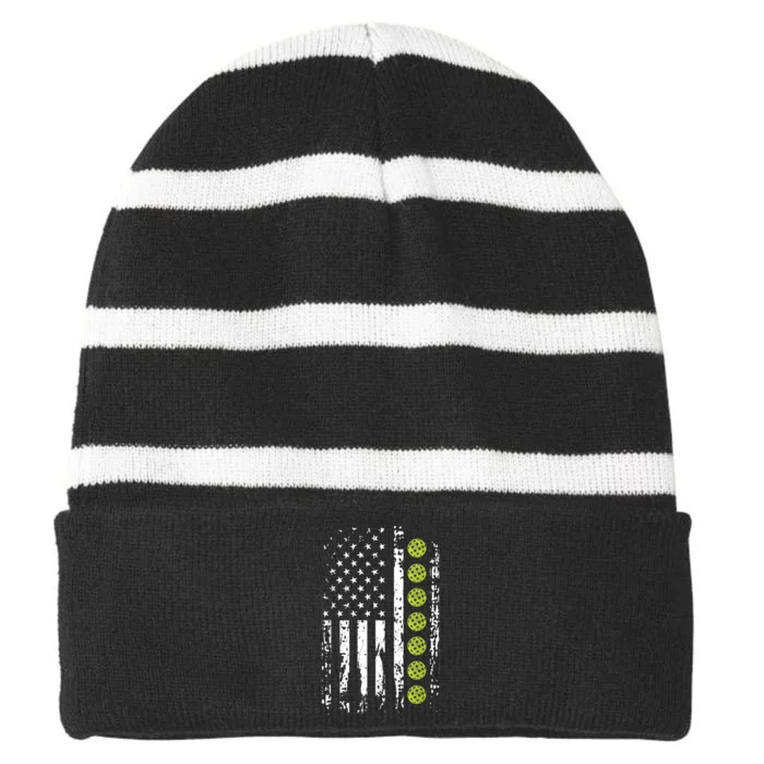 Pickleball American Flag Pickleball Player Striped Beanie with Solid Band