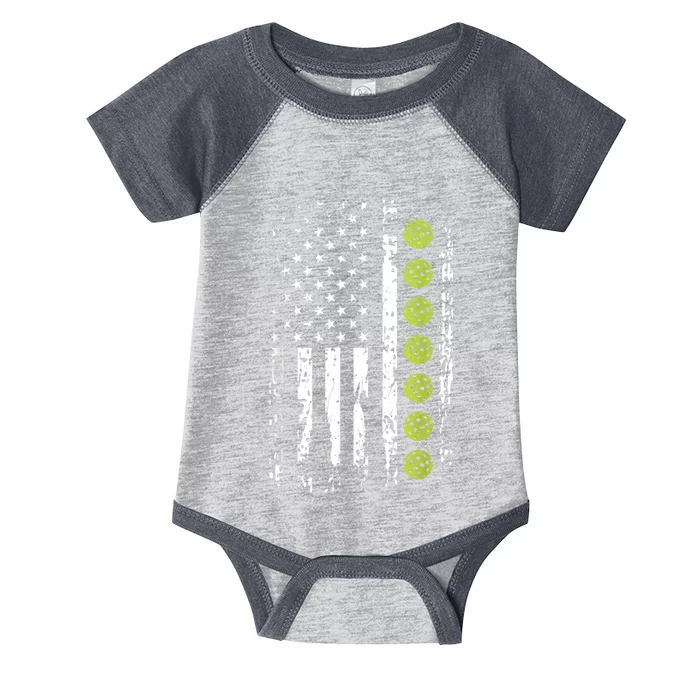 Pickleball American Flag Pickleball Player Infant Baby Jersey Bodysuit