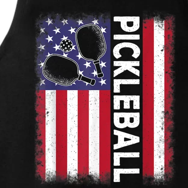 Pickleball American Flag Funny Pickleball Lover Ladies Tri-Blend Wicking Tank