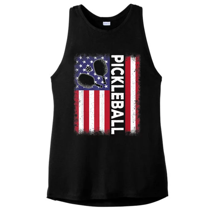 Pickleball American Flag Funny Pickleball Lover Ladies Tri-Blend Wicking Tank