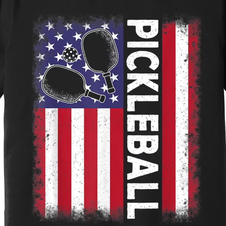 Pickleball American Flag Funny Pickleball Lover Premium T-Shirt