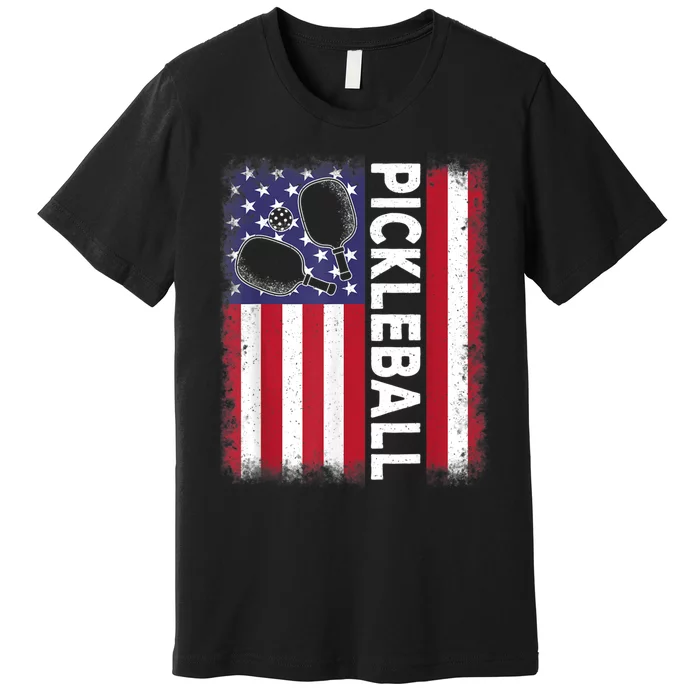 Pickleball American Flag Funny Pickleball Lover Premium T-Shirt