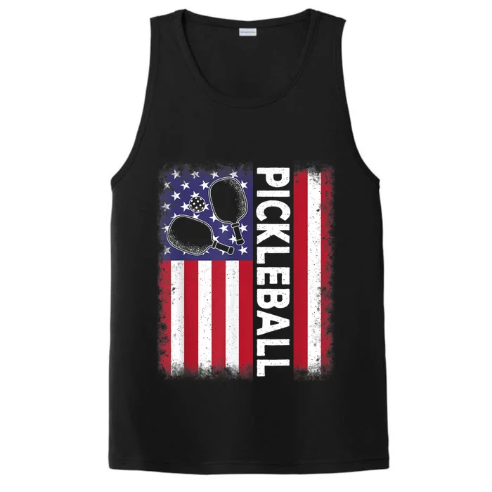 Pickleball American Flag Funny Pickleball Lover Performance Tank