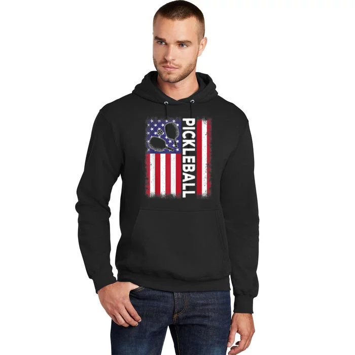 Pickleball American Flag Funny Pickleball Lover Tall Hoodie