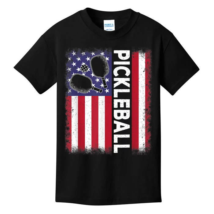 Pickleball American Flag Funny Pickleball Lover Kids T-Shirt