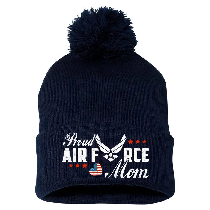 Proud Air Force Mom Heart Mother's Day Pom Pom 12in Knit Beanie