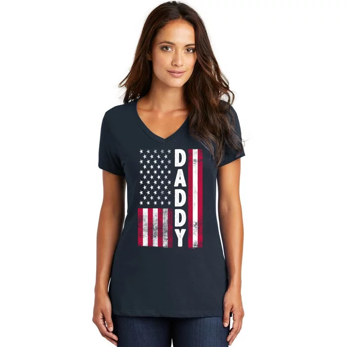 Patriotic American Flag Dad Father's Day Women's V-Neck T-Shirt