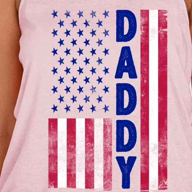 Patriotic American Flag Dad Father's Day Women's Knotted Racerback Tank