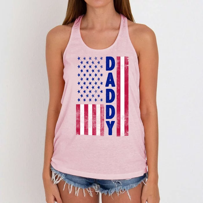 Patriotic American Flag Dad Father's Day Women's Knotted Racerback Tank