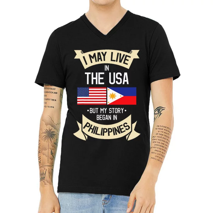 Philippines American Flag USA Filipino Roots Gifts V-Neck T-Shirt