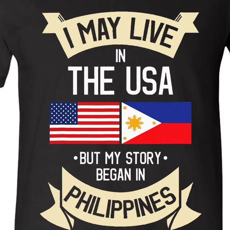 Philippines American Flag USA Filipino Roots Gifts V-Neck T-Shirt