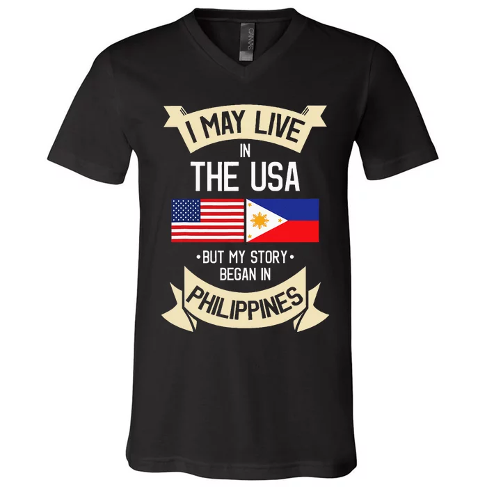 Philippines American Flag USA Filipino Roots Gifts V-Neck T-Shirt