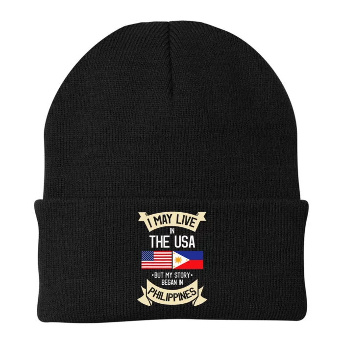 Philippines American Flag USA Filipino Roots Gifts Knit Cap Winter Beanie