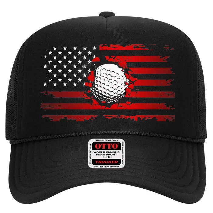 Patriotic American Flag Golf for 4th Of July High Crown Mesh Trucker Hat