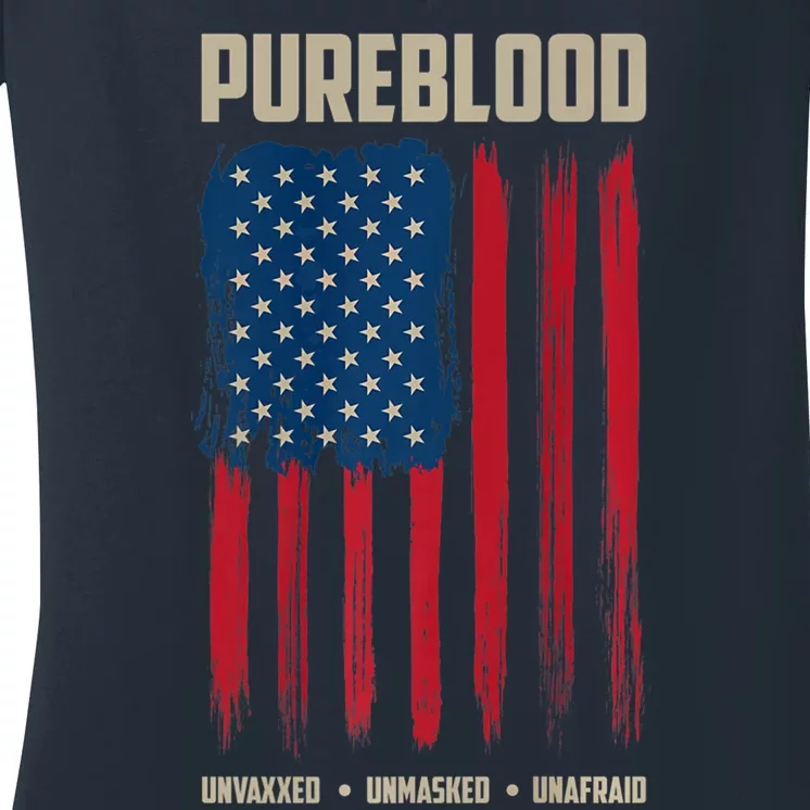 Pureblood American Flag Pure Blooded Patriot Women's V-Neck T-Shirt