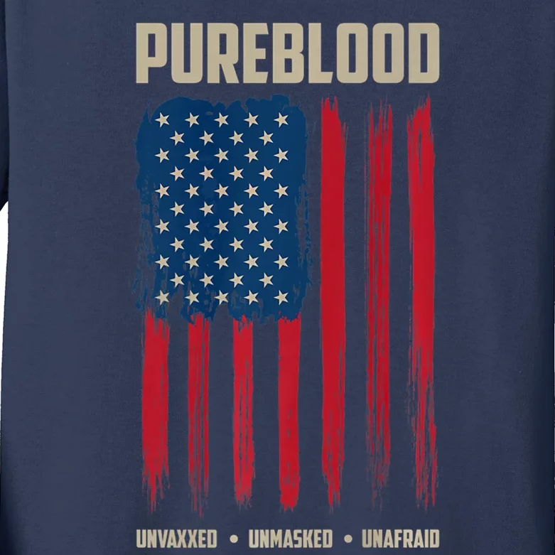 Pureblood American Flag Pure Blooded Patriot Kids Long Sleeve Shirt