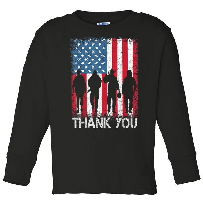 Patriotic American Flag Thank You Toddler Long Sleeve Shirt