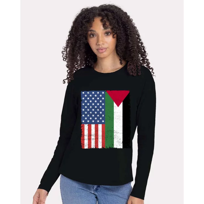 Palestinian American Flag Free Palestine Free Gaza Palestine Cool Gift Womens Cotton Relaxed Long Sleeve T-Shirt