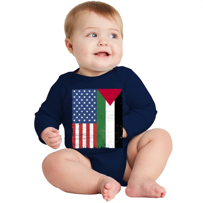 Palestinian American Flag Free Palestine Free Gaza Palestine Cool Gift Baby Long Sleeve Bodysuit