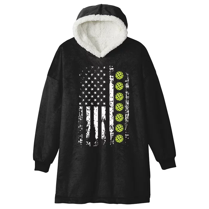 Pickleball American Flag Pickleball Player Gift Hooded Wearable Blanket