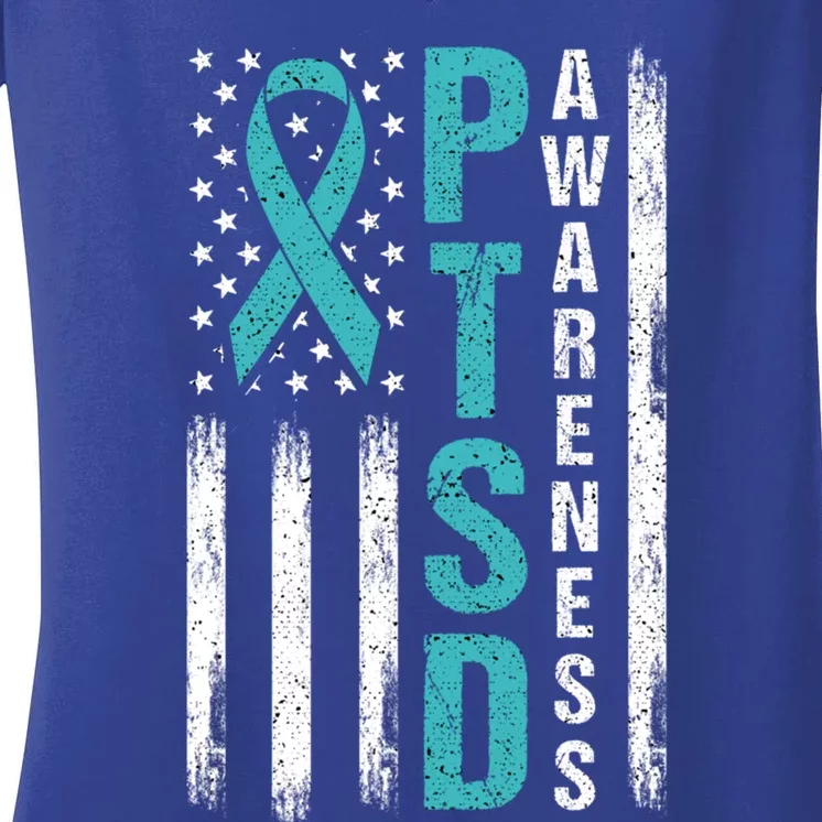 Ptsd Awareness Flag Post Traumatic Stress Disorder Warrior Gift Women's V-Neck T-Shirt